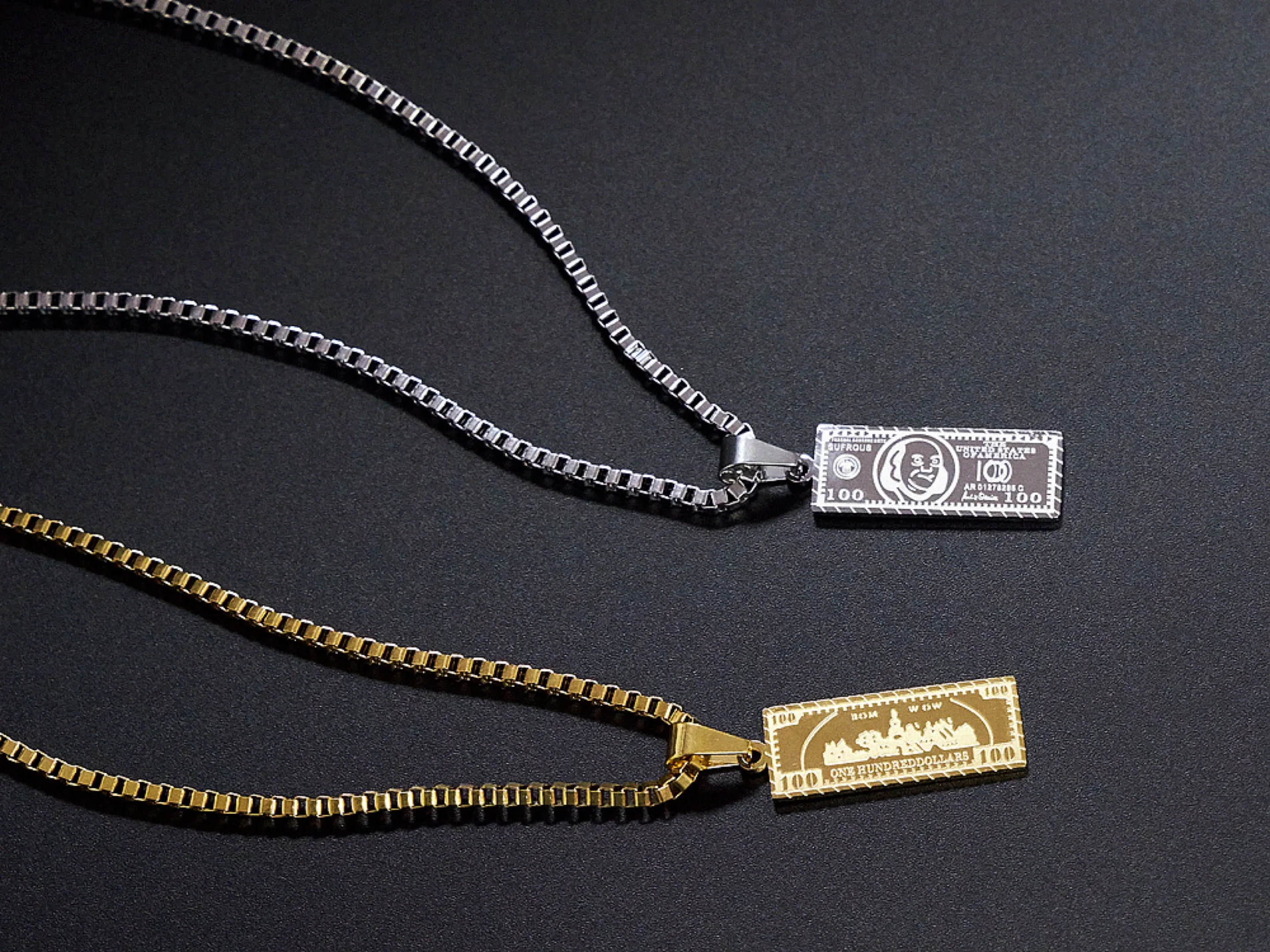 
14K 18K yellow gold US dollar pendant charms 100 dollar bill pendant necklace Hip hop stainless steel jewelry 