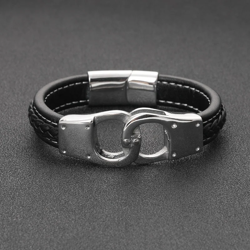 Классический мужской кожаный плетеный браслет из титановой стали в европейском и американском стиле оптовая продажа