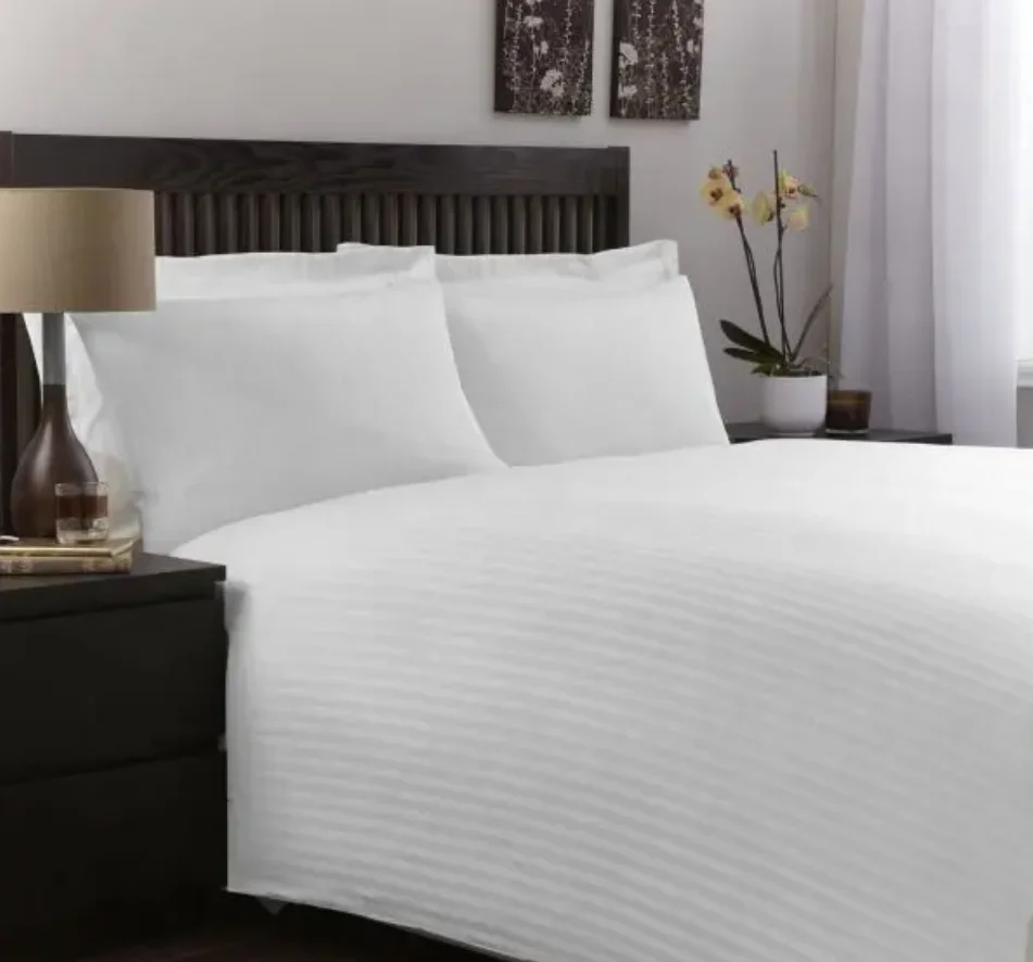 Hotel Bed Linen Bedsheet Luxury White Bedding Set Queen King 100% Cotton Satin Stripe Hotel Bed Sheet