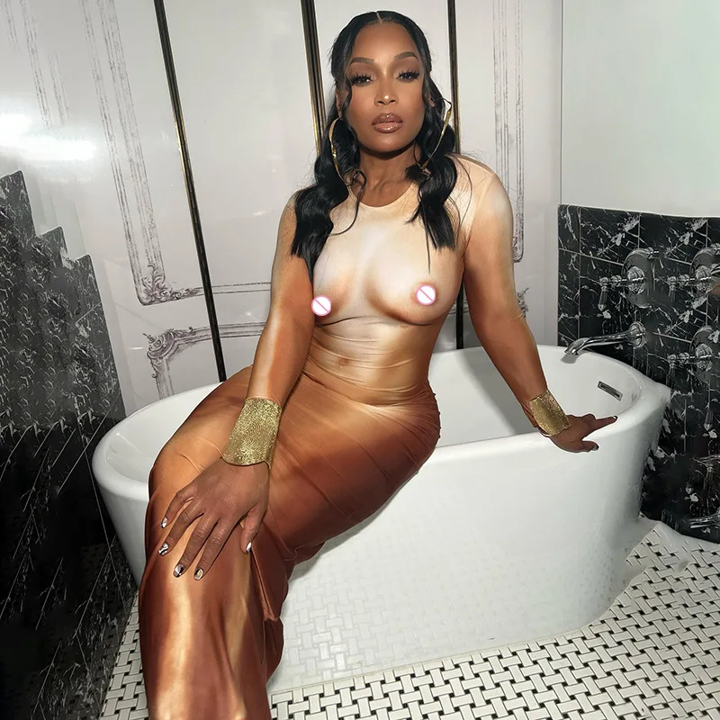 Skinny Sexy 3D Body Print Ladies Jumpsuits Women Bodycon Jumpsuit Round neck long sleeve jumpsuit