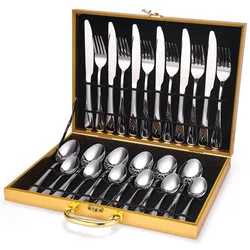 New Arrival Stainless Steel Golden Cutlery Sets High Mirror Polish Hotel Cutlery Flatware Set Cutlery Sets 24pcs With Wooden Box