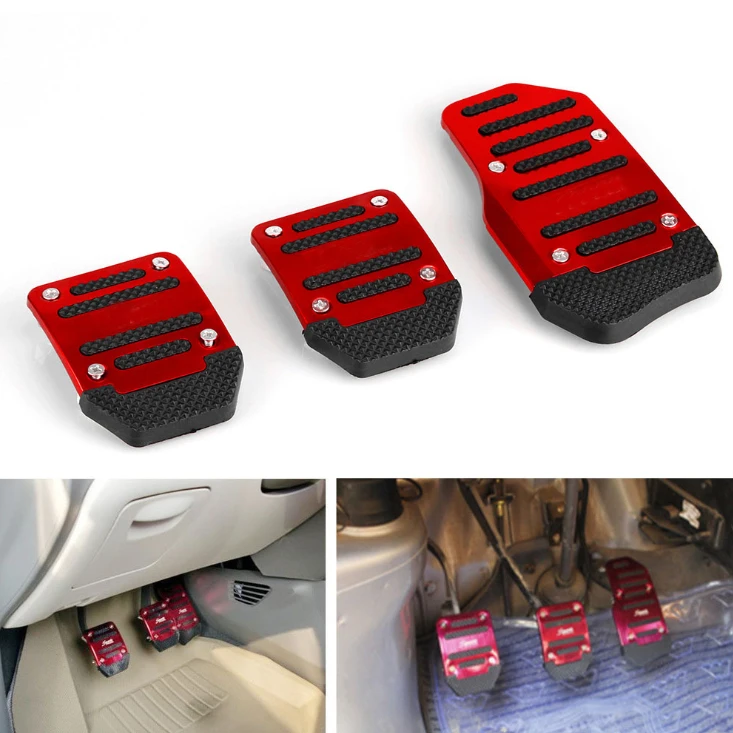 PUERXIN PVC Universal Manual Transmission 3PCS Non-Slip Car Brake Foot Pedal Pad Cover Set Kit For Cars