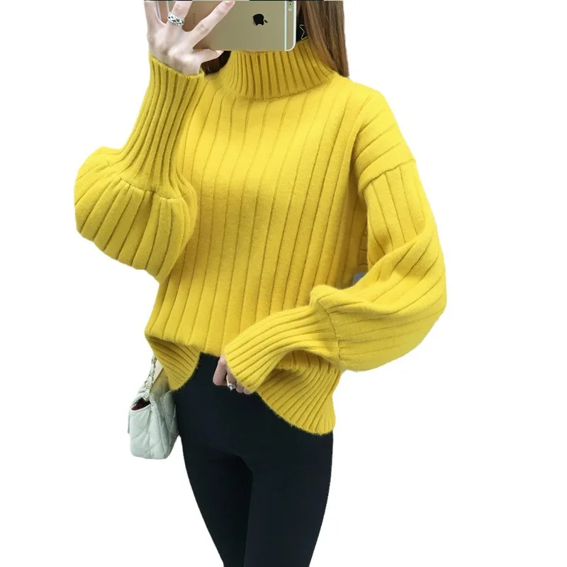 Promotion Fashionable women mock collar lantern sleeve free size cable knit women sweater