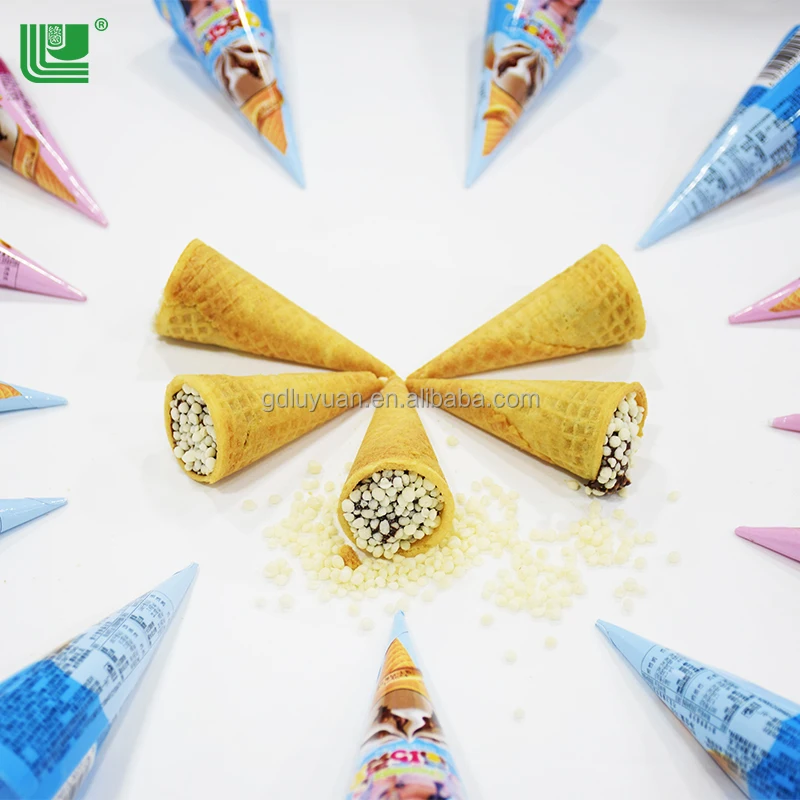 In Stock Kids Snack Chocolate Coated Biscuit Food Crispy Ice Cream Cone Shape Rice Chocolates Biscuits