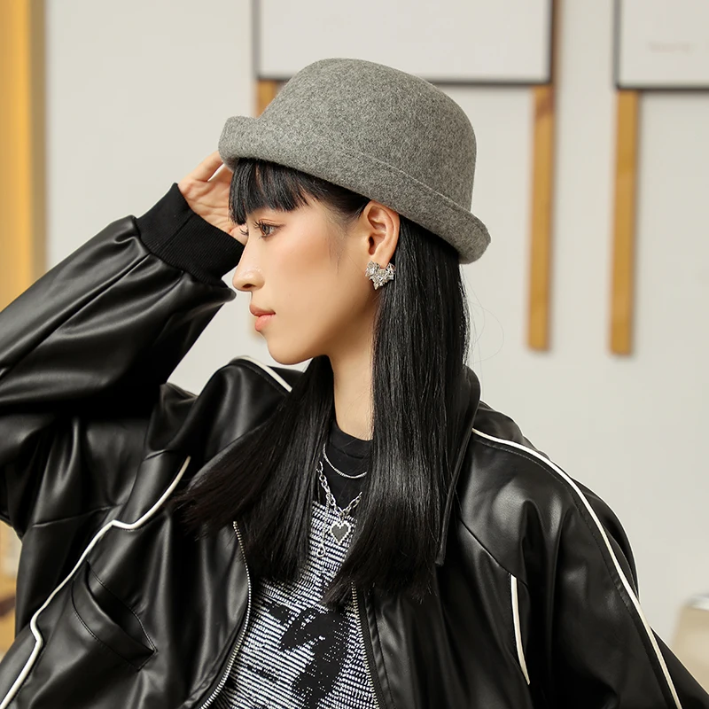 Оптовая продажа осенняя модная британская шляпа с маленькими полями шерстяные зимние черные шляпы-федора для