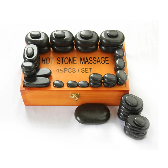 45 Pcs Energy Massage Hot Stone Set Nature Spa Equipment for Body Relaxation