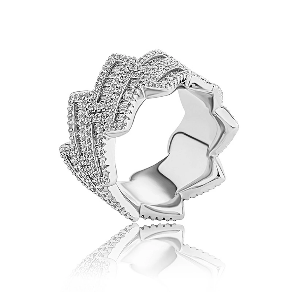 Hip Hop Diamond Solid Geometric Ring Versatile Personalized Brass Silver Plated Ring Jewelry For Men Accessory