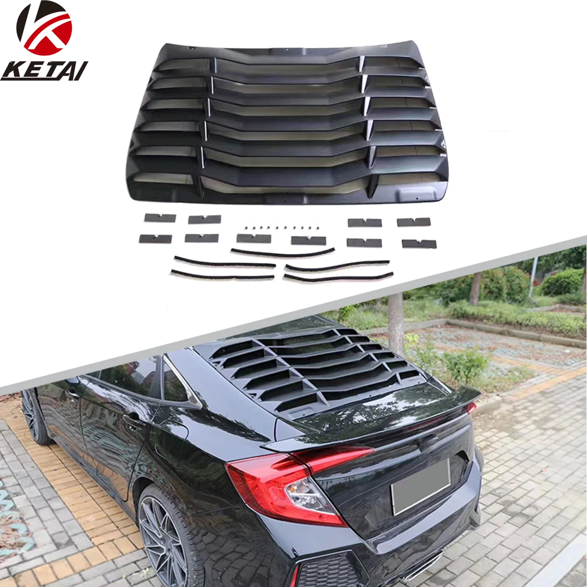 Modern Style Stainless Steel Car Bumper Rear Window Louver for HONDA CIVIC Sedan 2016-2022