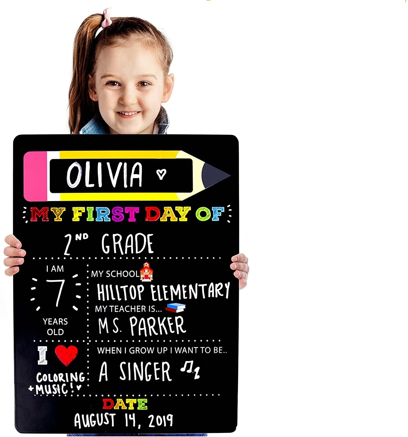 My First & Last Day of School Wooden Chalk Board, 12 X 16 Photo Prop Reusable Easy to Clean Chalkboard Sign (1600363467890)
