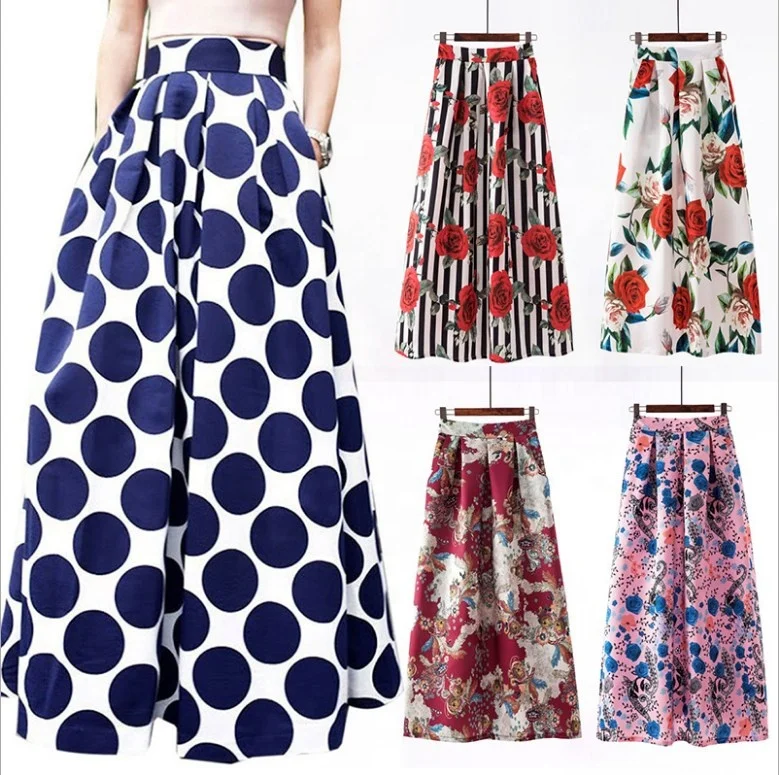 wholesale lady summer print designer long skirt pleated skirt women designer skirt