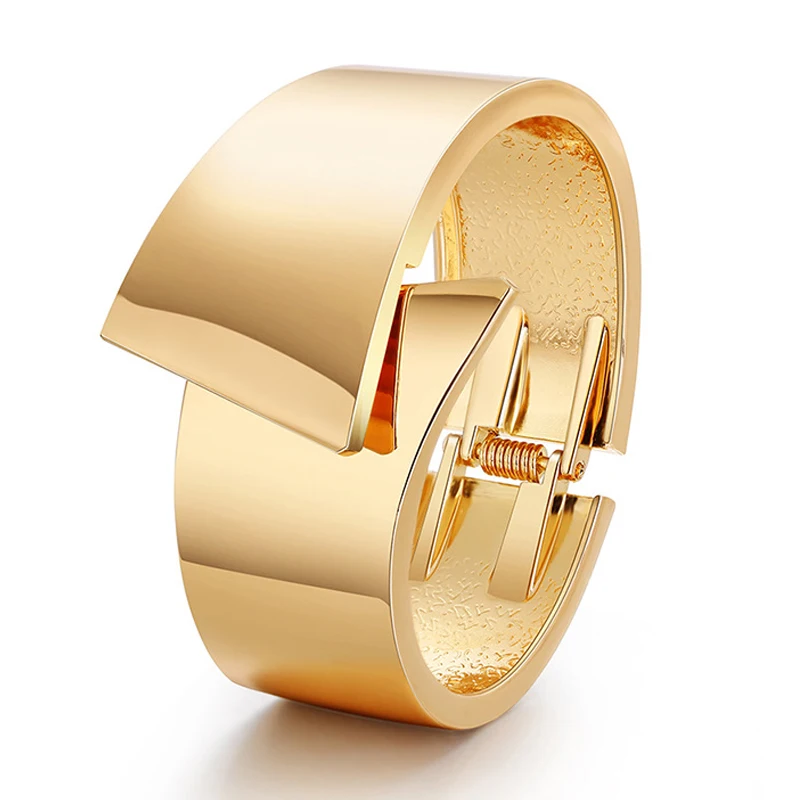 KAYMEN New Design Geometric Metal Gothic Wide Bangle Jewelry Gold Color Statement Irregular Cuff Bracelet Wholesale