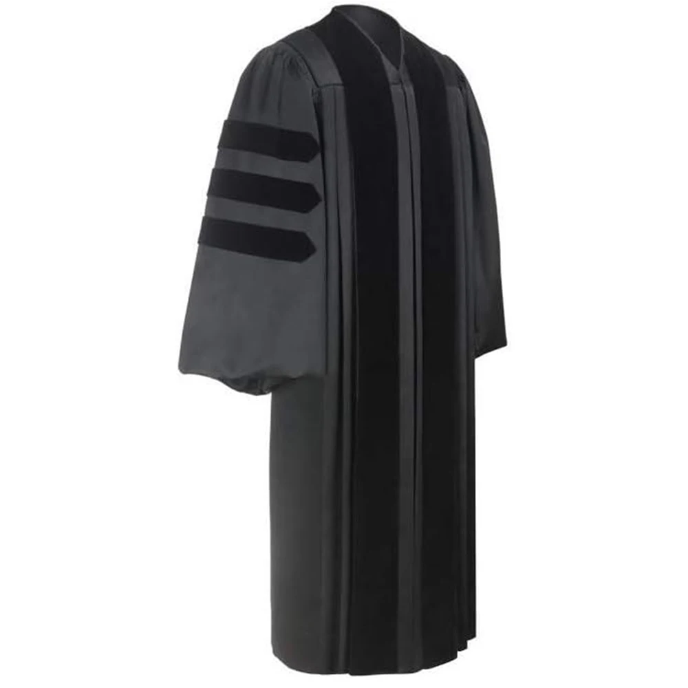 Wholesale Unisex Deluxe Doctoral Graduation Gown,Doctoral Regalia Gown With Gold Piping