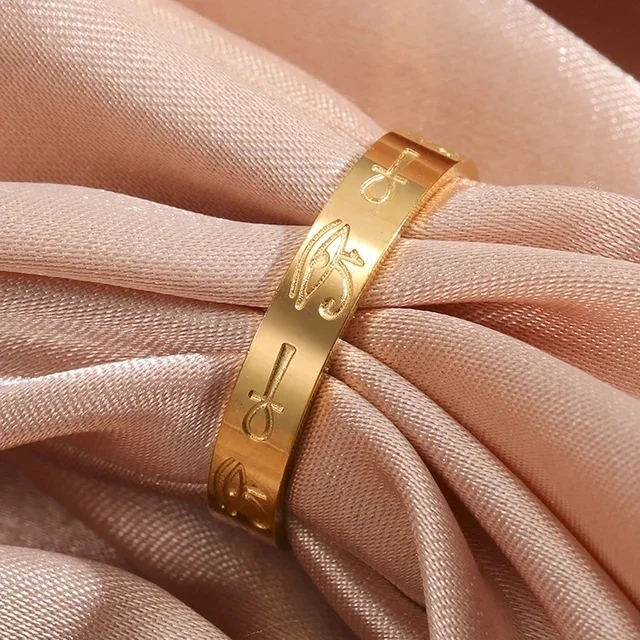 Ancient Egyptian Eye of Horus Rings Stainless Steel Ankh Cross Finger Rings for Women Men Classic Punk Amulet Jewelry