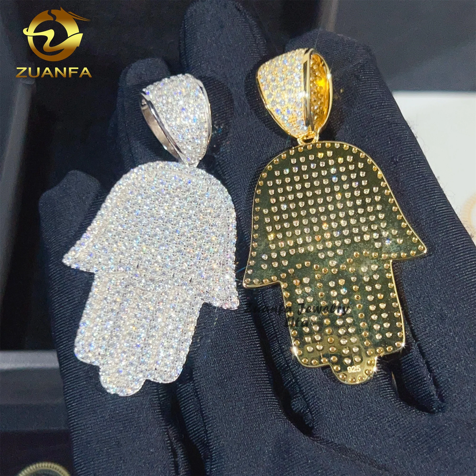 Wholesale Price Hip Hop Jewelry Charm Pendants 925 Silver Hamsa Hand Iced Out Moissanite Pendant for Men