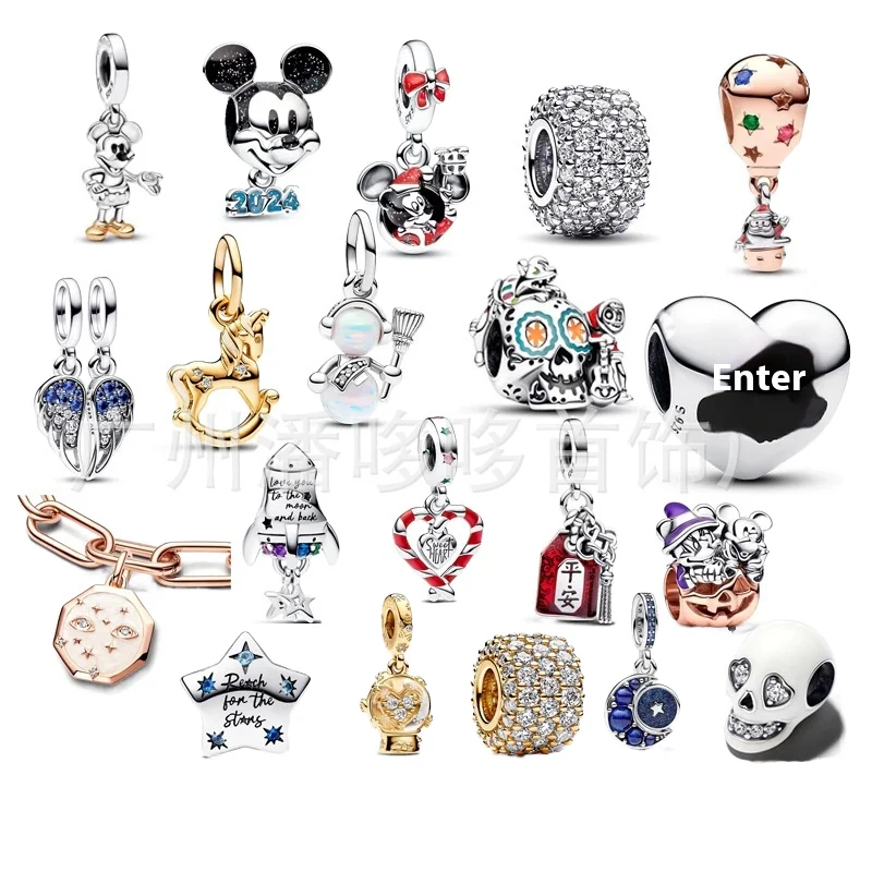 2025 New S925 White Copper for Pandora Silver-Plated Bracelet with Skull Beaded Pendant Halloween Christmas Fashion Charm