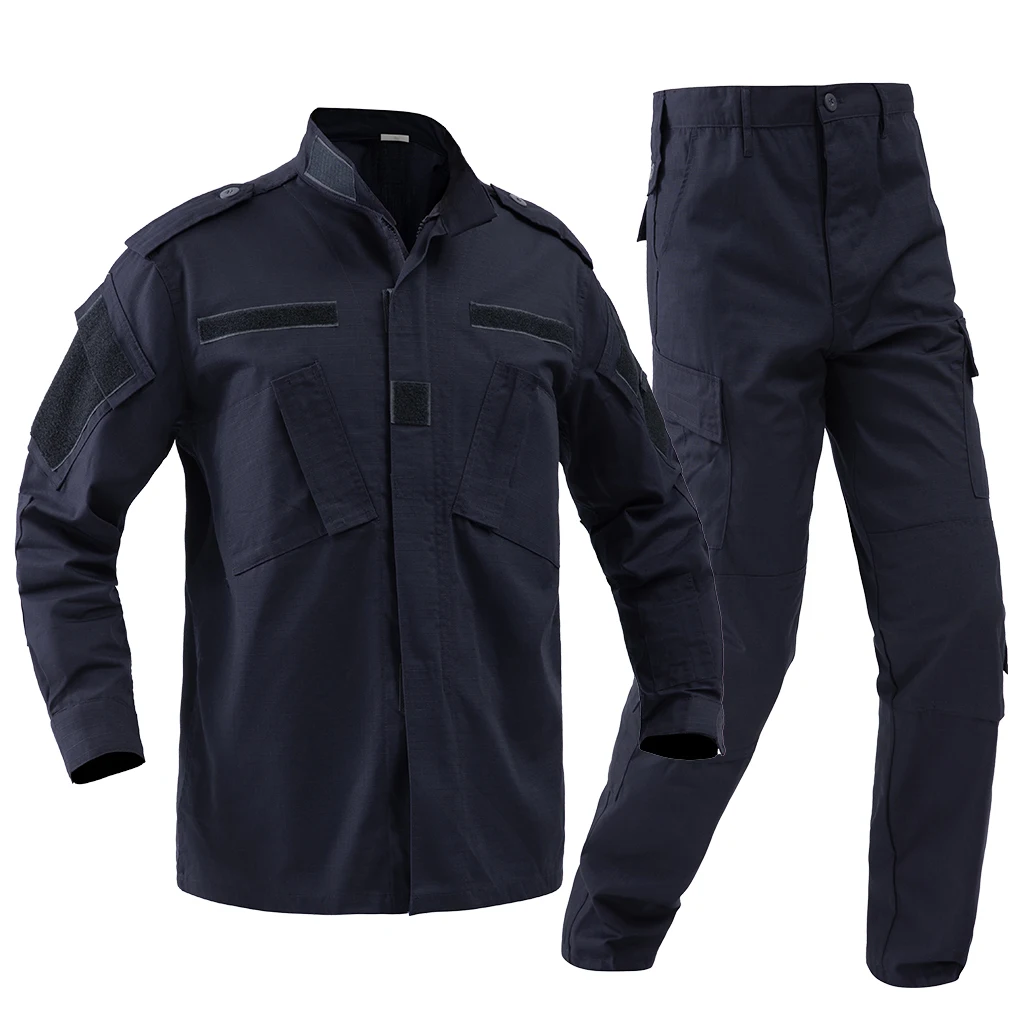 Navy Blue ACU Tactical Combat Training Uniform Set Jacket and Pants 230g/m² TC 65/35 Ripstop Fabric for Outdoor Use