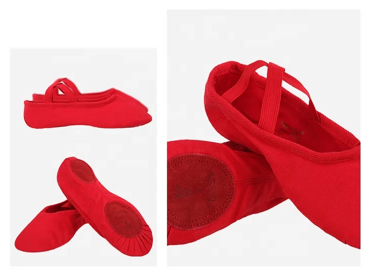 Adult Girls Ballet Slippers Canvas Split Sole Ballet Dance Shoes For Ballet School