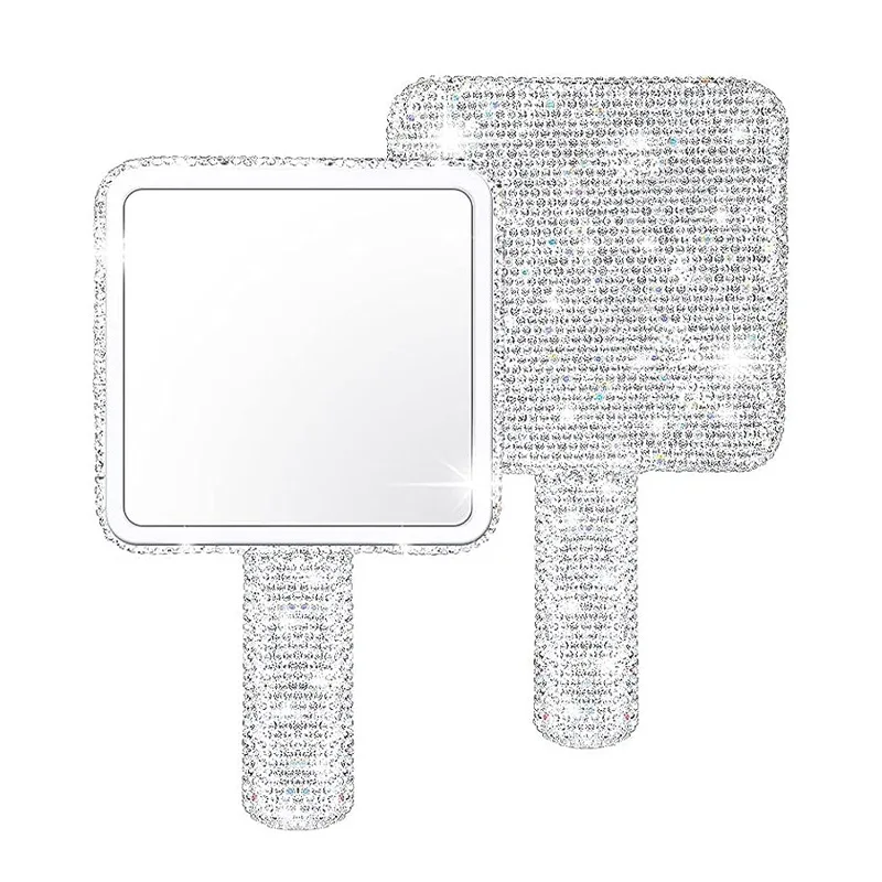 Hot Sale Square Handheld Mirror Cosmetic Makeup Mirror Hand Square Diamond Portable Heart-shaped Luxury Mirrors