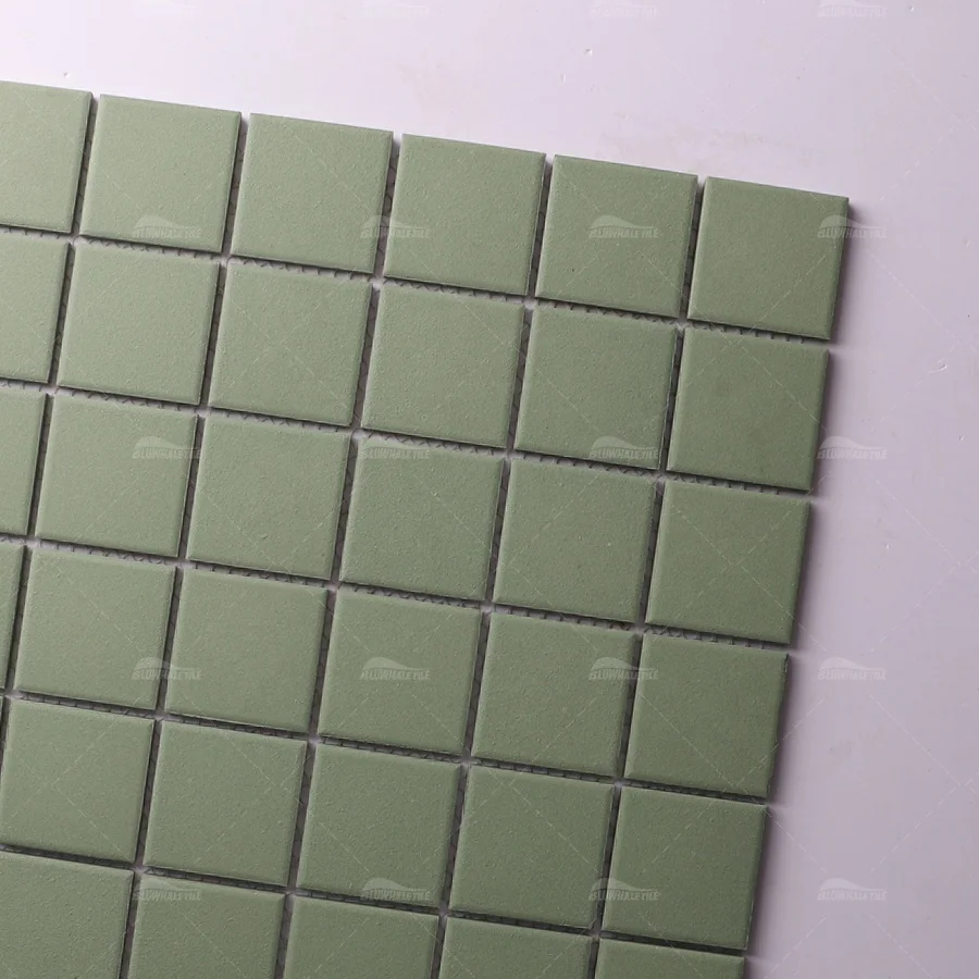 Regular Stock Skid Resistant Unglazed Full Body Porcelain Ceramic Anti Slip Matte Mosaic Tiles Green For Pool