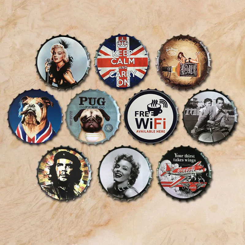 Ponerine Bottle Cap Retro Rustic Bar Metal Bottle Top Signs Wall Plaques