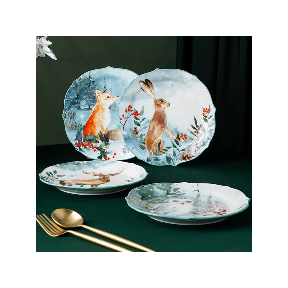 Hand-painted ceramic animal plate advanced production cartoon cute style porcelain platehousehold restaurant western food plate