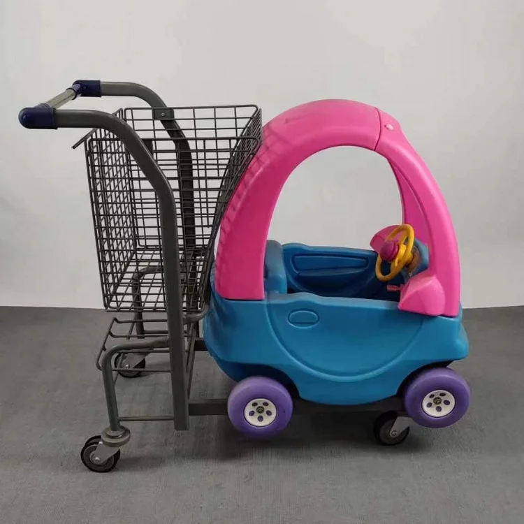 Supermarket style Cartoon kids shopping trolley with plastic capsule