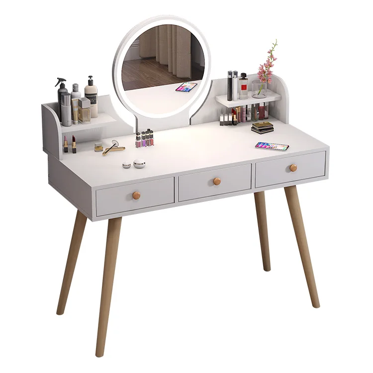 
Factory Hot Wholesale OEM Nordic Modern Simple Designs Dressing Table Frame LED Mirror Drawer Dressers Cheap Makeup Table 
