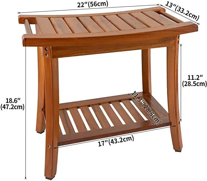 organizador de bano Teak Waterproof Wood Shower Bench Step Stool Set with Storage Shelf Bamboo Corner Shower Bench With handles