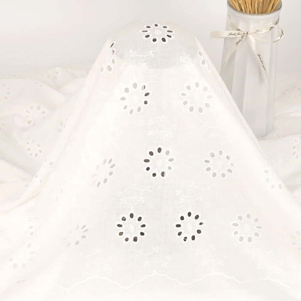 shaoxing cheap price Eyelet Cotton Lace Trim White 100% cotton Lace embroidery Fabric for dress