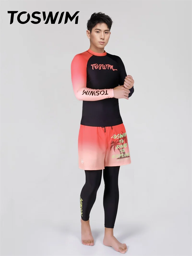 Toswim Designer Famous Brands Nylon Spandex Mens Two Piece Long Sleeve Swimsuit Beachwear For Men