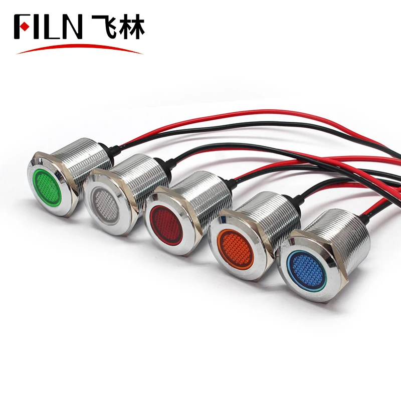 FILN 22mm Brass Copper  Metal Led Indicator Light 12V 3V 24V 110V 220V AC/DC Signal Lamp Waterproof Indicator Light Lamp