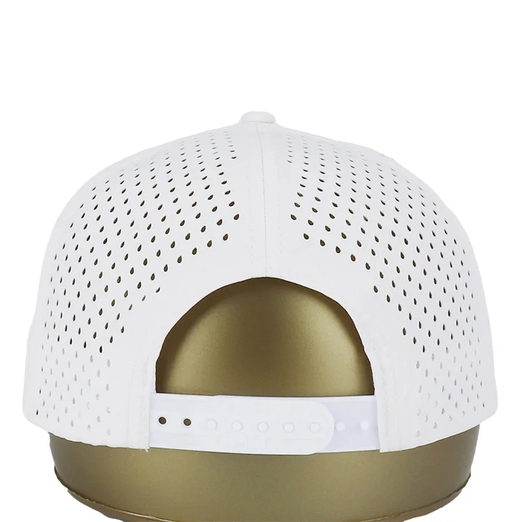 High Quality Custom 5 Panel Rubber Pvc Logo Rope Baseball Cap Waterproof Laser Cut Hole Perforated Performance golf Hat