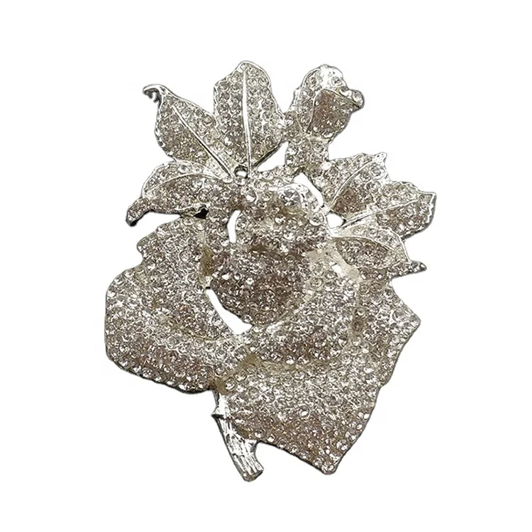 Silver plated custom clear crystal Rose flower Australia brooch pins