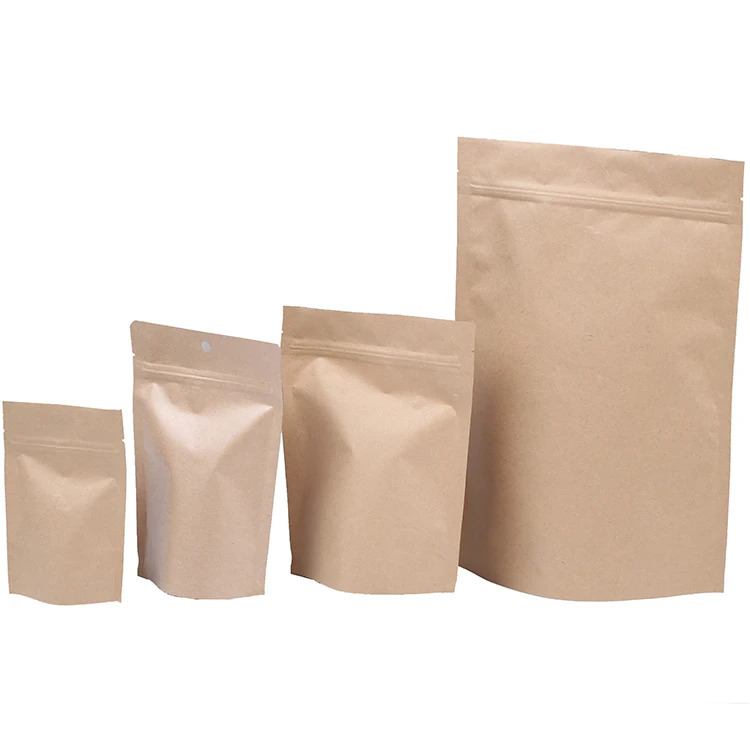 
Doypack Ziplock Brown Kraft Window Stand Up Pouches Zipper Bags With Tear Notches 