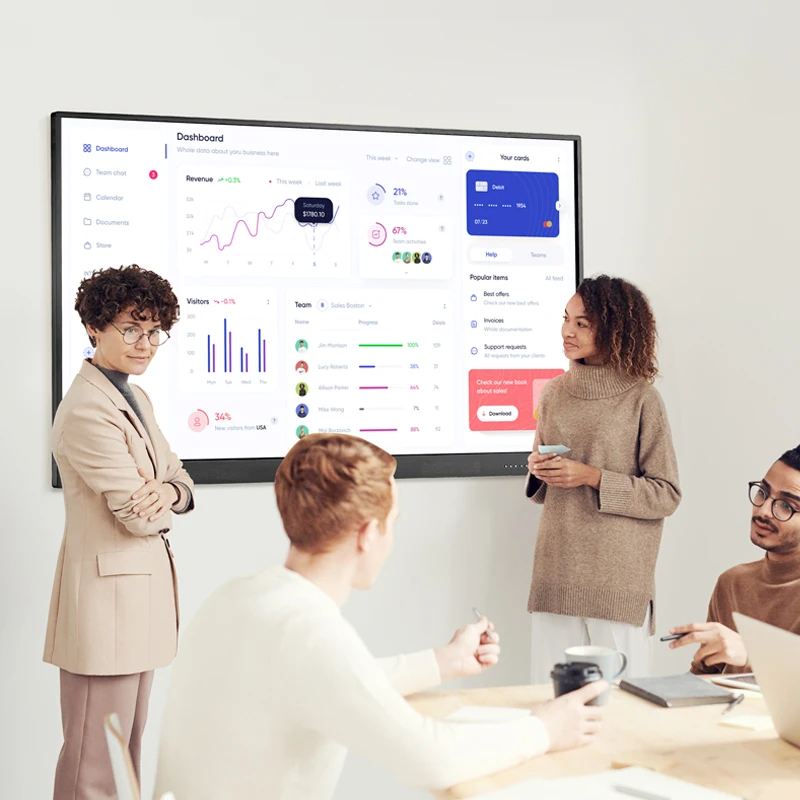 100inch Supplies School Office Whiteboard Interactive Smart Board Touch Screen Digital Boards Black Android White LED Anti Glass