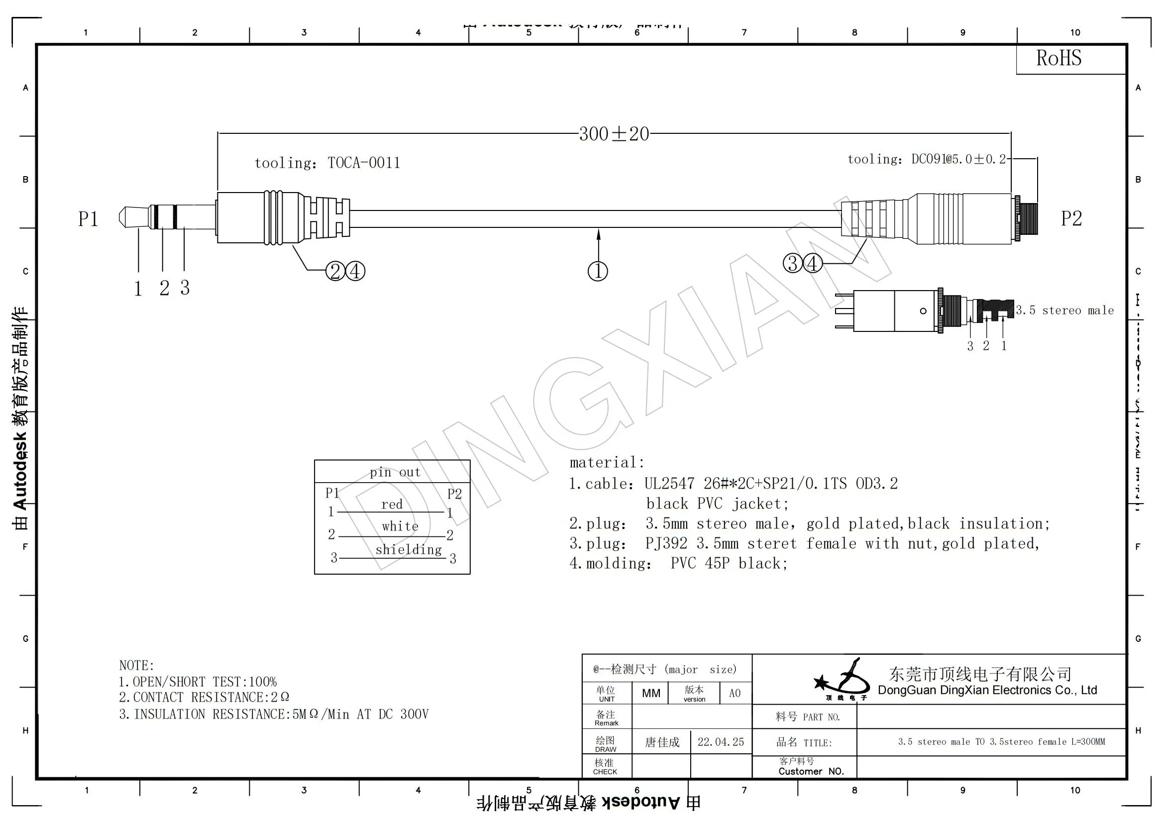 Factory customized 3.5 mm Aux Audio Video Cable speaker/headphones stereo cable  male  to male