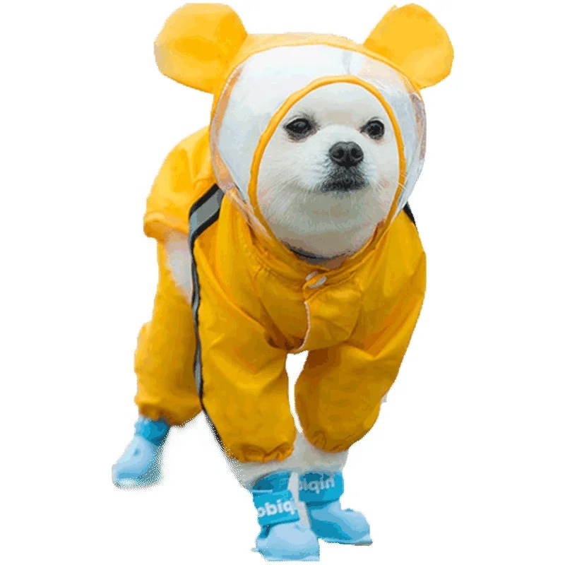 Amazon Hot Sell Small pet Go out in rainy season rain proof dog hood poncho stripe Dog Raincoat reflective