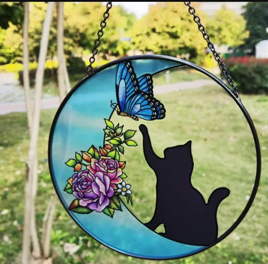 Window Hanging Cat Suncatcher Pendant Moon Balcony Wall Decor Memorial Gift Cute Window Hanging Pendant  Memorial Gift Cute