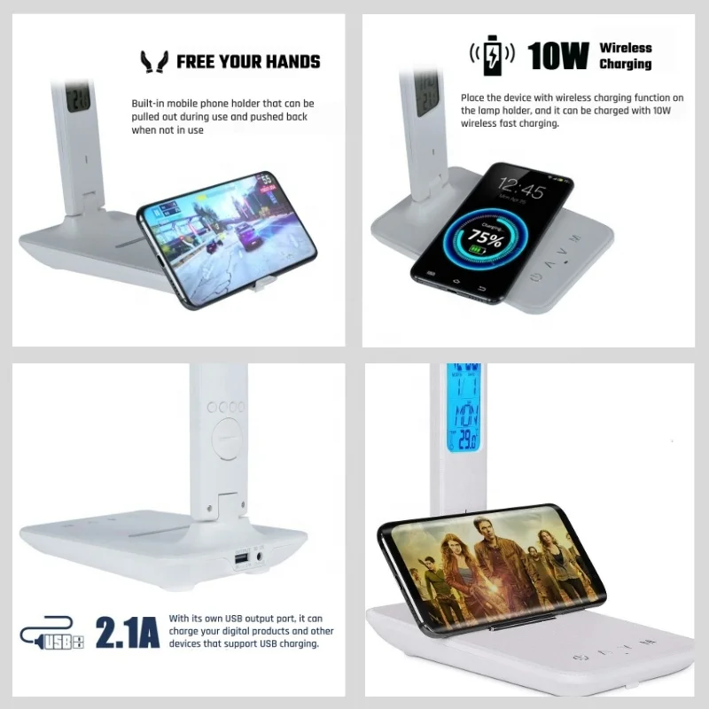Умная Светодиодная настольная лампа с беспроводной зарядкой и от USB приглушаемый светодиодный светильник сенсорным управлением для ногтей