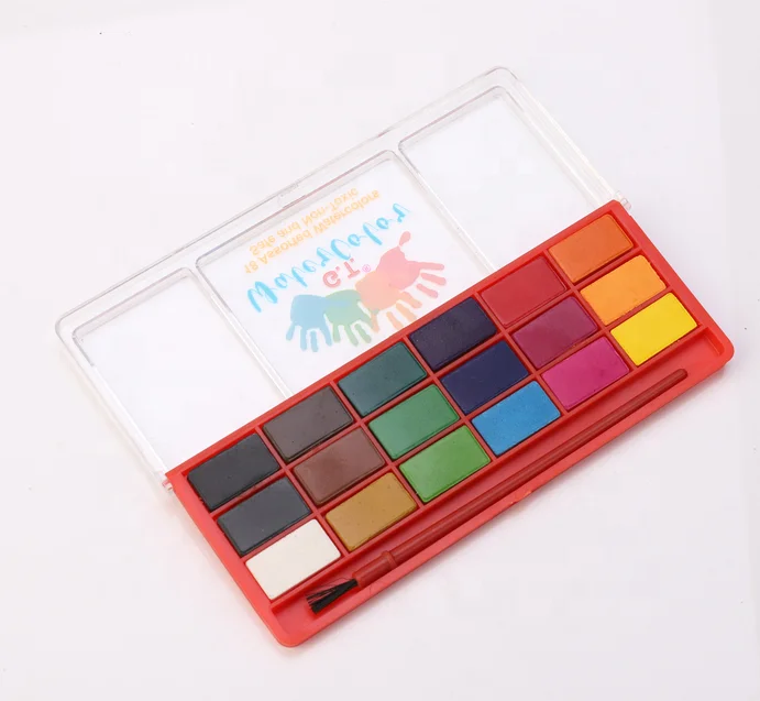 18pcs solid water color paint cake with brush  1.2X2.3cm  square shape water color paint