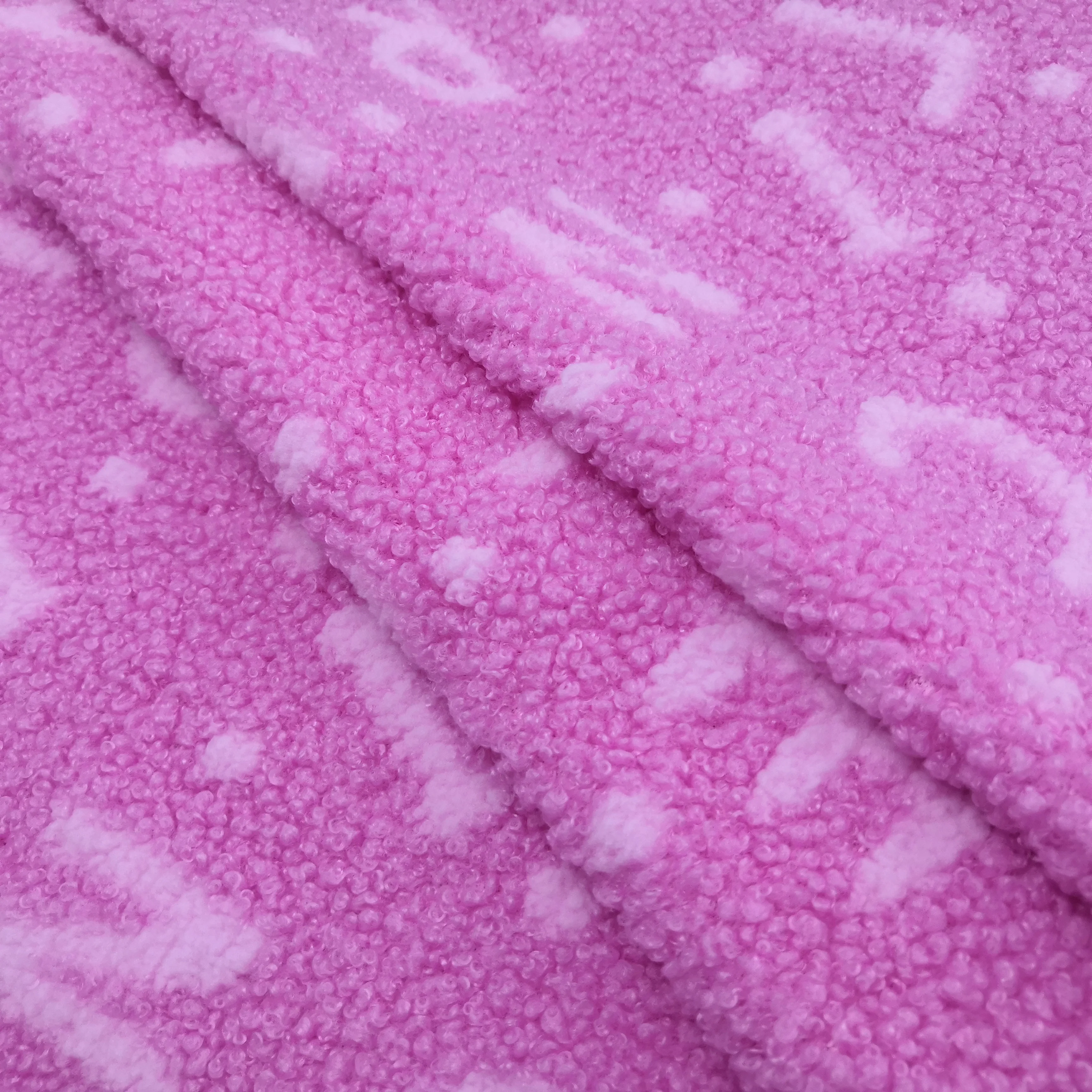 Winter fashion garment warm keeping alphabet printed coral teddy fleece fabric for coat