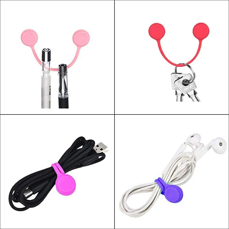 Silicone magnetic finishing reel data cable hook and loop tie earphone winding rope USB winding collector