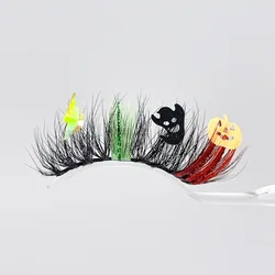 Halloween Cosplay Mink Glitter False Lashes Colored Eyelashes Fluffy Soft Trick or Treat Bat Pumpkin Witch Makeup Beauty