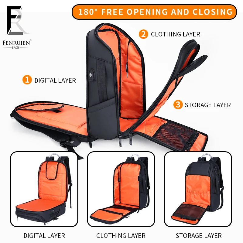 FENRUIEN 2023 New Business Travel bag Anti-Theft Waterproof  USB Charging Backpack bags 17 inch Laptop Bag