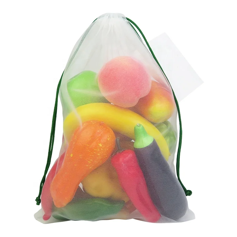 OEM/ODM custom drawstring net reusable mesh produce bag for fruits and vegetables storage