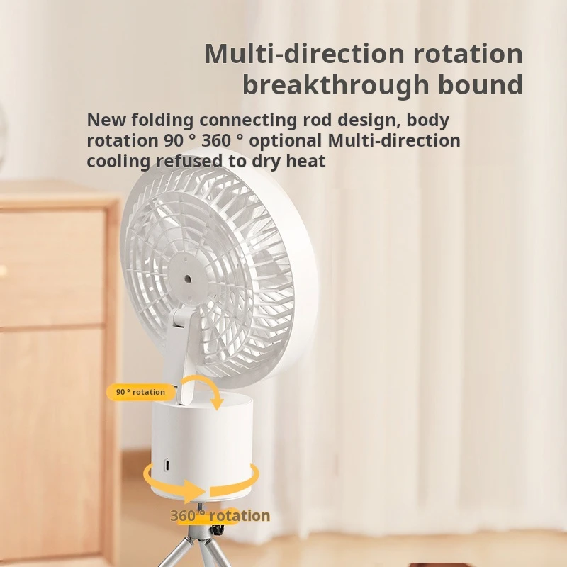 New outdoor camping ceiling fan Home small floor fan Bedroom light Office desktop shaking head tripod fan