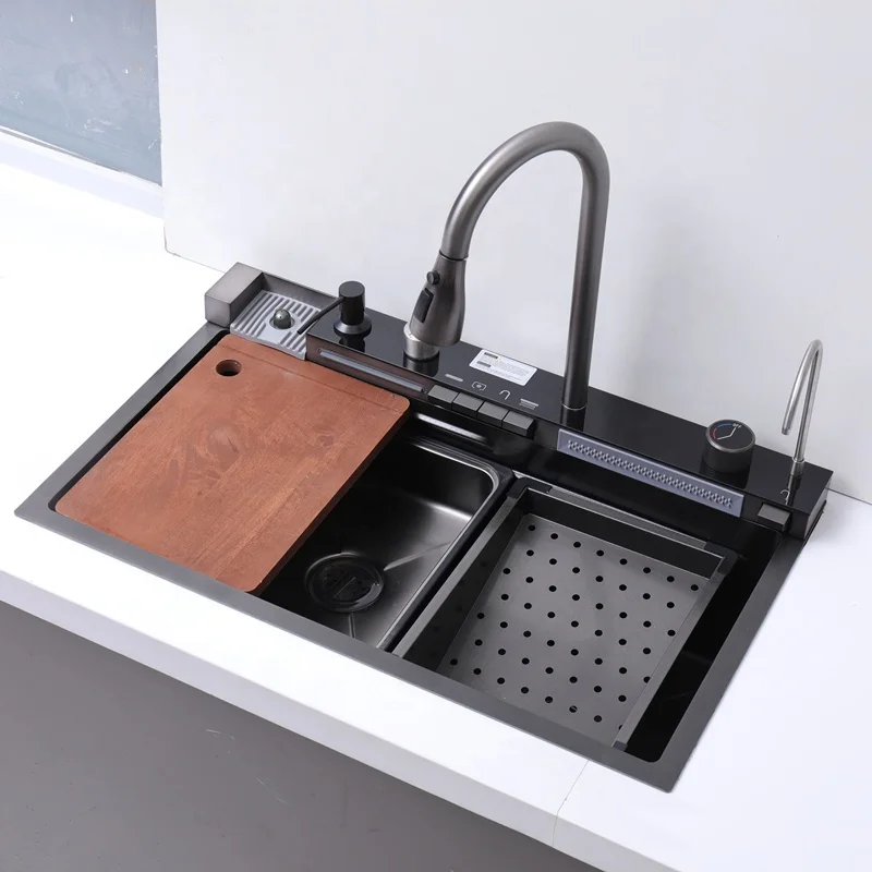 Modern nano multifunctional waterfall faucet outdoor kitchen sink modern intelligent 304 stainless steel sink kitchen