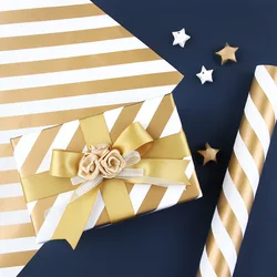 New arrive cheap merry Christmas wedding baby kid gift packing gift gold stripes roll wrapping paper