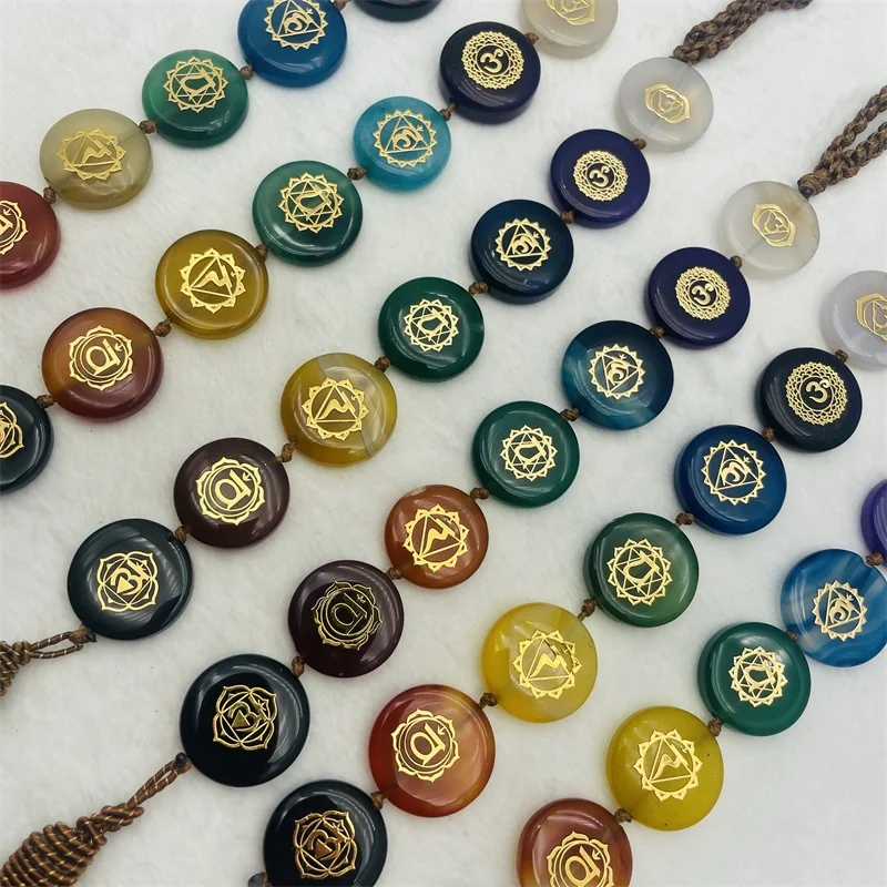 Wholesale Natural Agate Jade Car Hanging Handmade 7 Chakra Gemstone Crystal Tumbled Stone With Evil Eye For Car Decoration