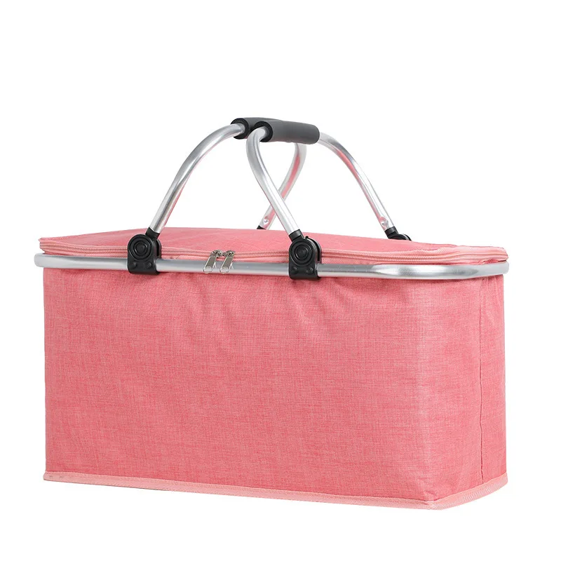 Outdoor large-capacity folding picnic basket Oxford cloth insulation basket multifunctional picnic bag aluminum foil ice basket